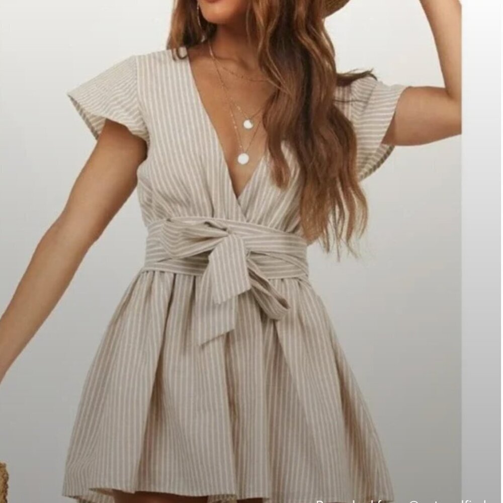Show o. Tie it all up playsuit Yellow and White Striped Shorts Romper